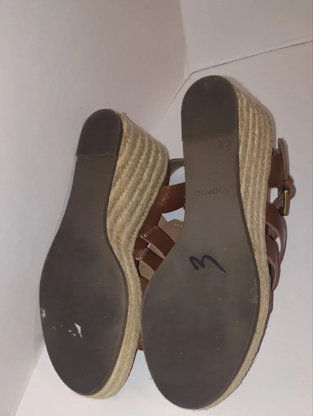 Vionic Tan Brown Wedge Sandals with Espadrille Sole
